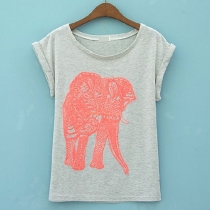 Elephant Graphic Short Sleeve T Shirt Crew Neck Top
