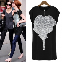 Floral Embroidery Lace Long Black Short Sleeve T Shirt 