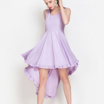 European Style Sleeveless Falbala High-low Hemline Evening Dress