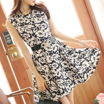 Korean Style Floral Print Sleeveless A-line Dress