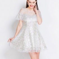 Sexy Elegant Hollow out Gauze Sequined Spliced Dress