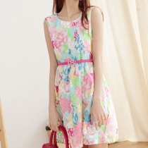 Colorful Embroidery Organza Sleeveless Dress