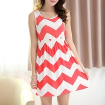 Pink Zigzag Print Stretchy High-waisted Bodycon Tank Dress 