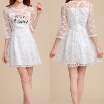 Sweet Lace Embroidery 3/4 Sleeve Dress