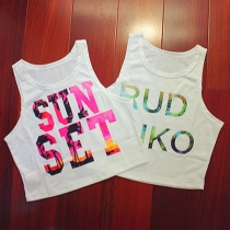 Sexy Letters Print Dew Navel Tank Tops