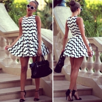 Fashion Wave Stripe High Waist Sleeveless Dress