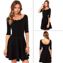 Fashion Scallop Shaped Collar Half Sleeve Black Dress