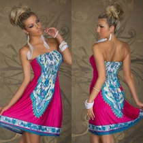 Bohemian Style Floral Print Strapless Dress