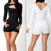 Sexy Hollow Out Gather Waistline Long-sleeved Nightclub Jumpsuit
