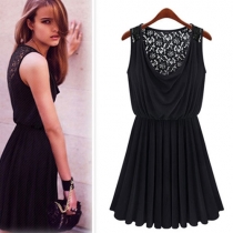 Fashion Hollow Out Lace Sleeveless Pleated Dress