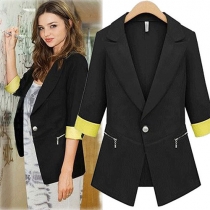 Fashion Contrast Color 3/4 Sleeve One Button Blazer Small Jacket