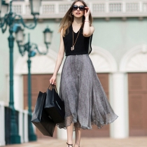 Fashion Spliced Contrast Color Sleeveless Chiffon Dress