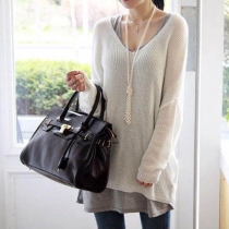 Fashion V-neck Solid Color Oversize Loose Knitting Sweater