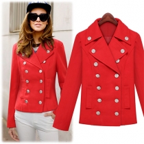 Fashion Double-breasted Long Sleeve Slim Fit Woolen Coat