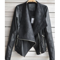 Fashion Slim Fit Double Lapel Chic PU Leather Coat