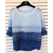 Fashion Color Gradient Hollow Out Knitting Sweater