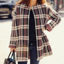 Fashion Grid Pattern Loose Knitted Cardigan Coat