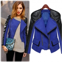 Fashion Contrast Color Spliced Long Sleeve Motorcycle Jacket