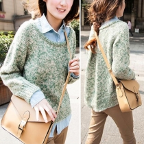 Fashion Round Neck Mixed Color Long Sleeve Knitting Sweater