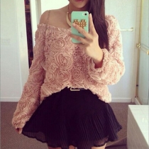 Fashion 3D Flowers Long Sleeve Rond Neck Tops