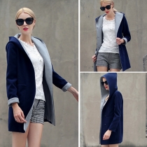 Fashion Solid Color Long Sleeve Hooded Woolen Coat