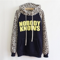 Fashion Leopard Contrast Color Hooded Sweatshirt