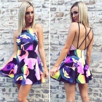 Sexy Backless Floral Print Sling Dress