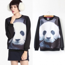 Fashion Giant Panda Pattern Round Neck Long Sleeve Sweatshirt