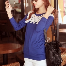 Fashion Hollow Out Crochet Lace Spliced Long Sleeve T-shirt
