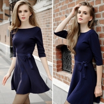Fashion Solid Color 3/4 Sleeve Knitting Dress
