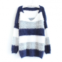 Fashion Contrast Color Stripes V-neck Knitting Sweater
