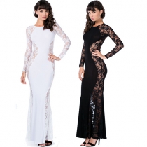 Sexy See-through Lace Splicesd Long Sleeve Dress