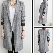 OL Style Solid Color Long Sleeve Long Blazer
