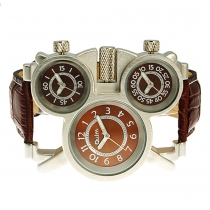 Fashion Leather Watchband Multi Time Zone Men Quartz Watch 
