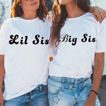 Fashion Big Sis Lil Sis Letters Printed Short Sleeve T-shirt