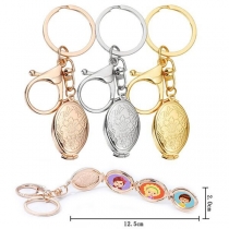 Simple Style Peony Engraved Oval Pendant Key Chain