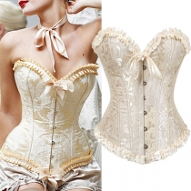 Sexy Ruffled Strapless Floral Jacquard  Lace-up Corset