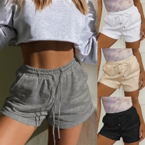 Simple Style Drawstring Elastic Waist Solid Color Casual Shorts