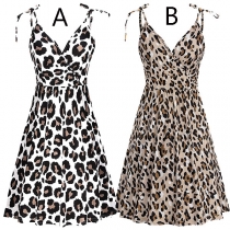Sexy Backless V-neck Leopard Printed Sling Dress