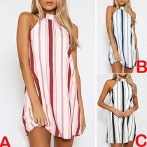 Sexy Backless Lace-up Halter Striped Dress
