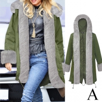 Fashion Contrast Color Long Sleeve Hooded Warm Padded Coat