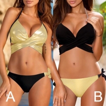 Sexy Low-waist Contrast Color Crossover Bikini Set