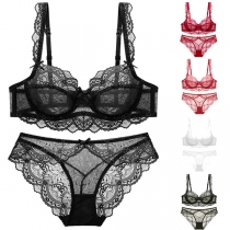 Sexy Solid Color See-through Lace Underwear Bra Set