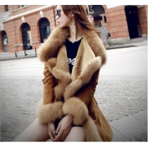 Elegant Solid Color Lapel Long Sleeve Warm Overcoat with Waist Strap