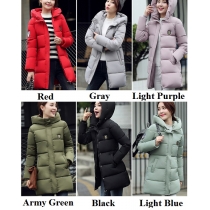 Fashion Solid Color Hooded Long Sleeve Warm Padded Coat