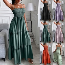 Sexy Backless High Waist Solid Color Sling Maxi Dress