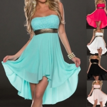 Sexy Strapless Lace Spliced High-low Hem Party Dress