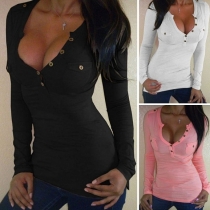 Fashion Solid Color Long Sleeve Round Neck T-shirt