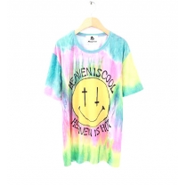 Fashion Gradient Rainbow Letters Smile Face Loose Fitting T-shirt