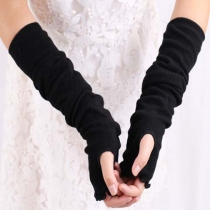 Fashion Solid Color Fingerless Knitted Long Gloves